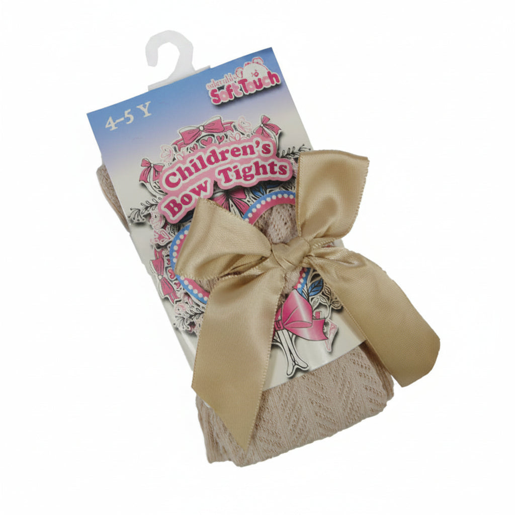 COFFEE 'ADORABLE' CHEVRON CHILDS TIGHTS W/LONG BOW