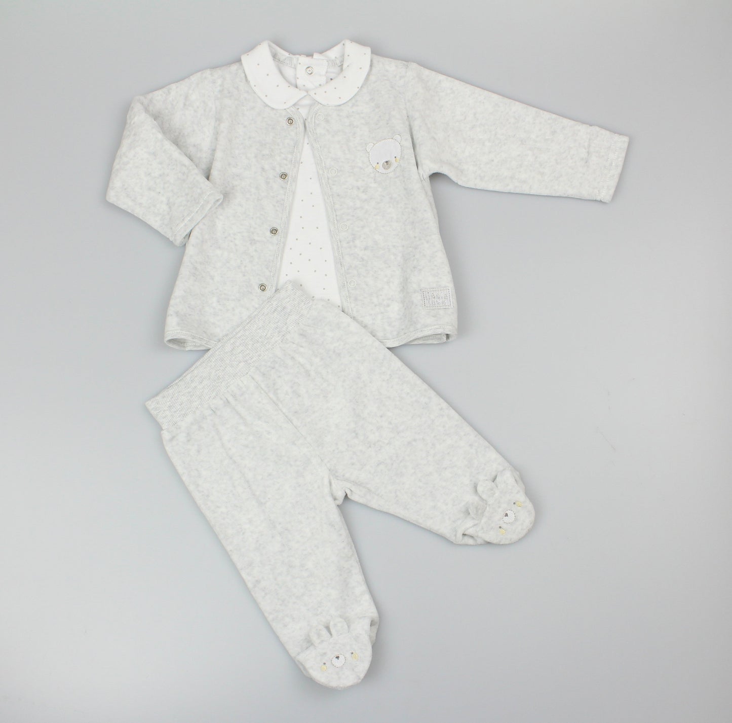 Baby Unisex Velour 3pc Embossed Set - Grey/Teddy (0-9M) (PK6) M15976