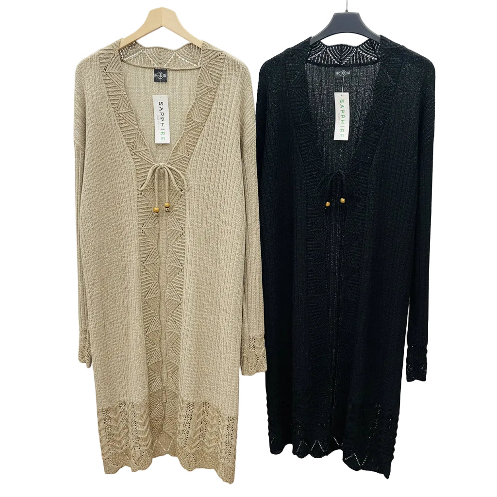 Women's Crochet Trim Long Cardigan | Elegant Open Front Layer