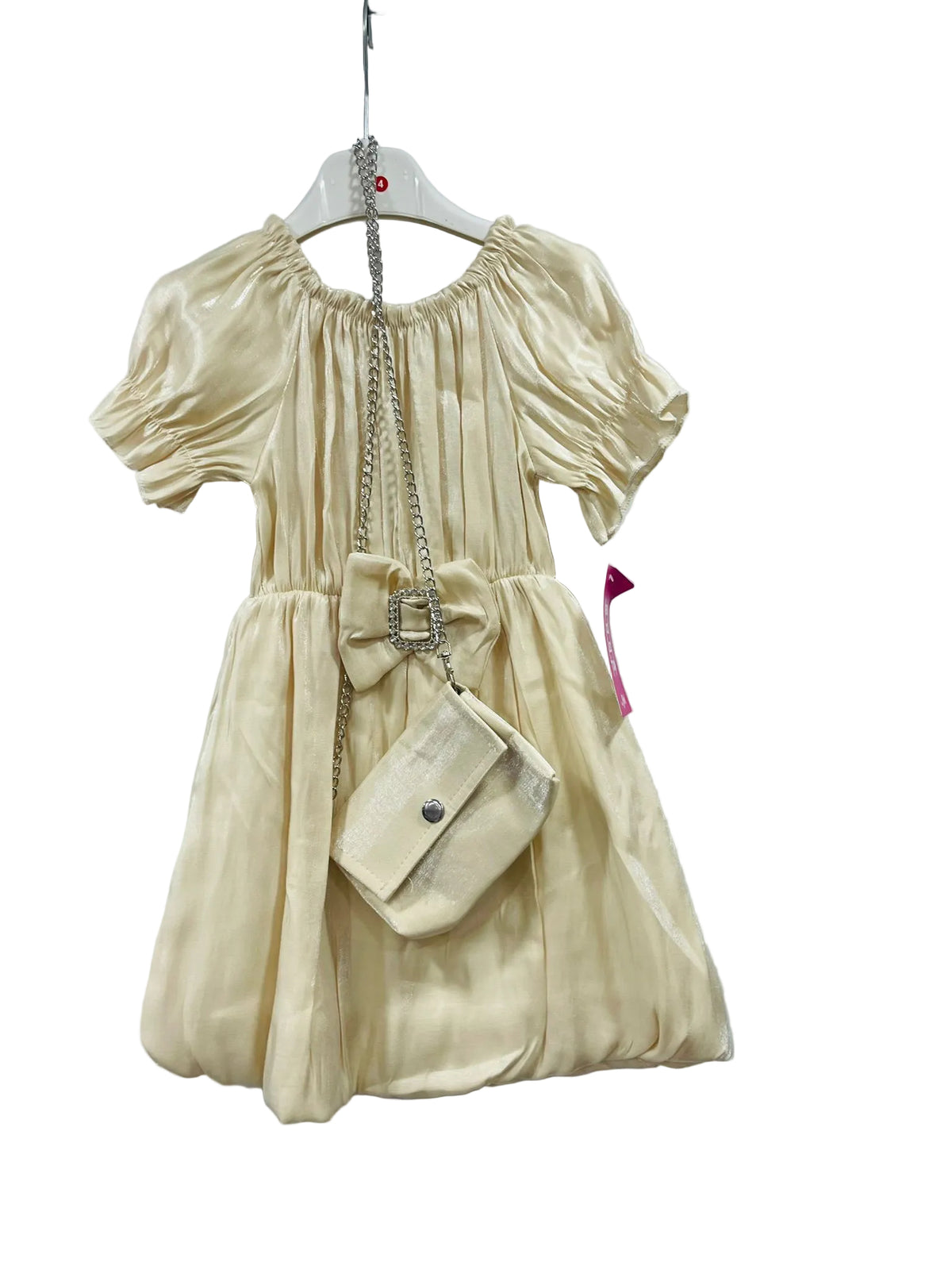 Girls Elegant Ruched Party Dress with Matching Crossbody Bag
