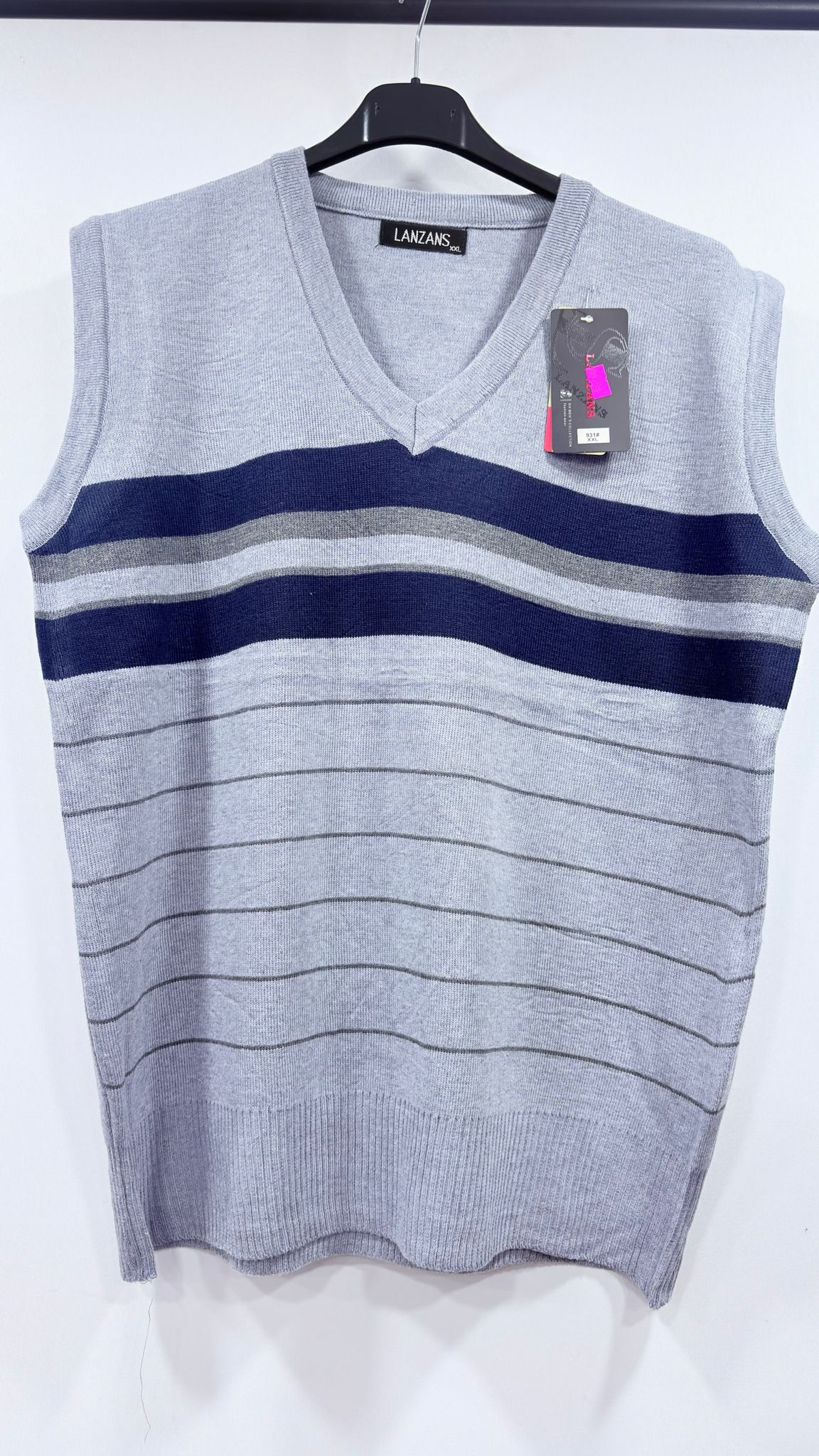Classic V-Neck Knit Vest with Block Stripes