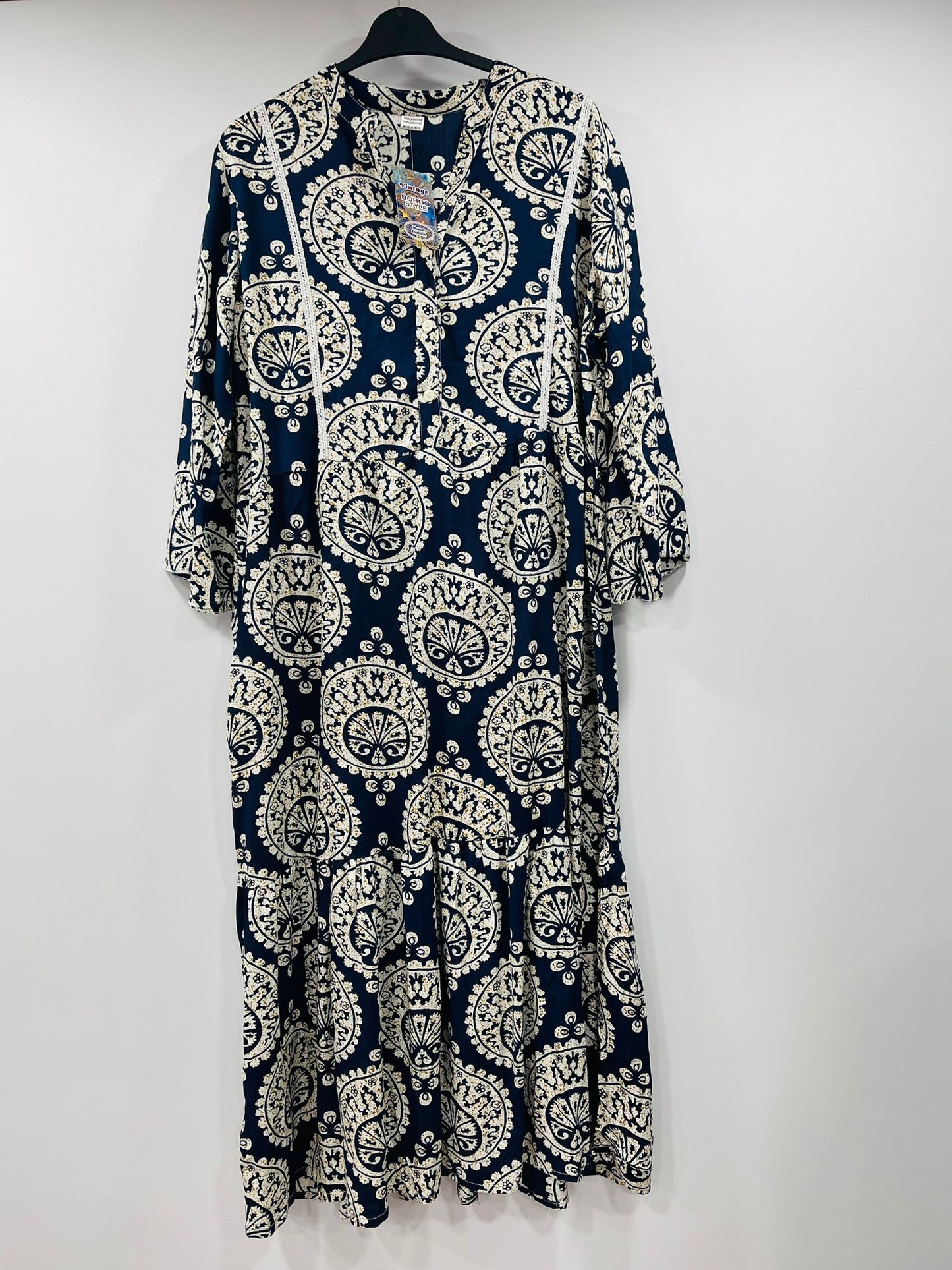 Casual Ethnic Printed Maxi Dresses with Button Details