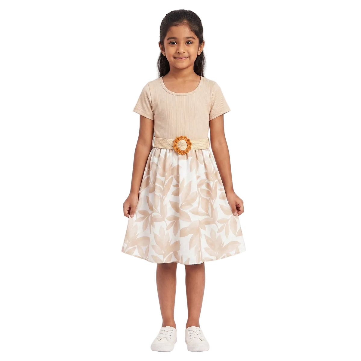 Girls Floral Print Belted Dress | Short Sleeve Party Dress