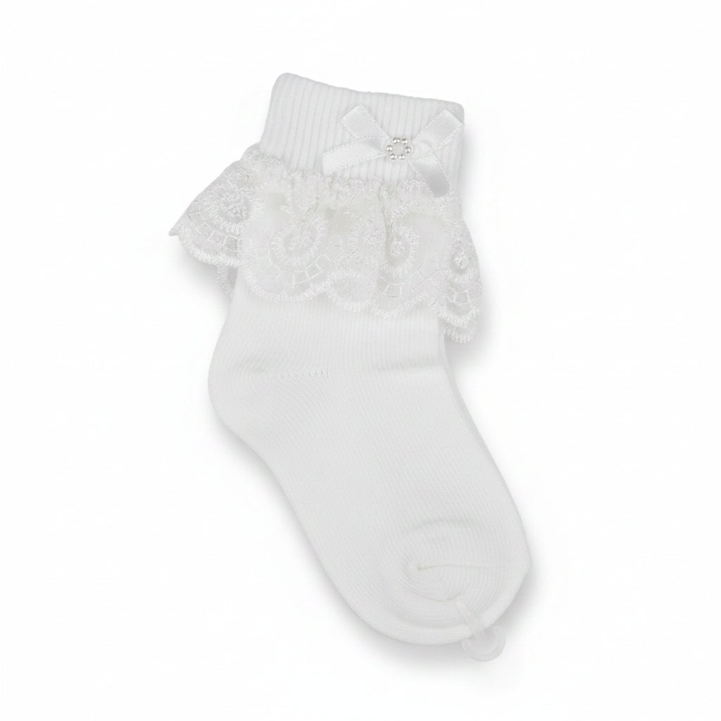 Girls White Jester Frilly Lace Socks-WH - Kidswholesale.co.uk