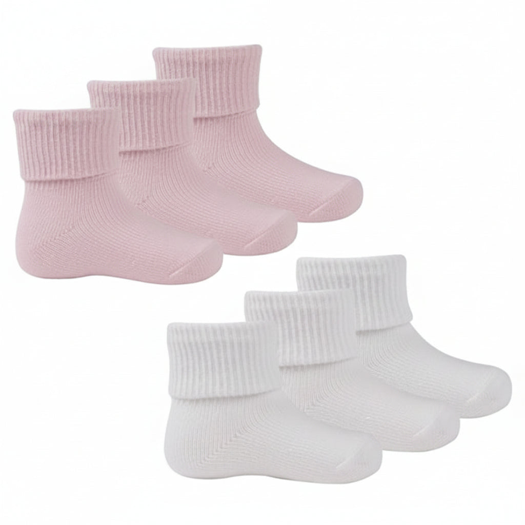 Baby Girls 3 Pack Plain Turn Over Socks (44B076) (Baby Socks) Tick Tock