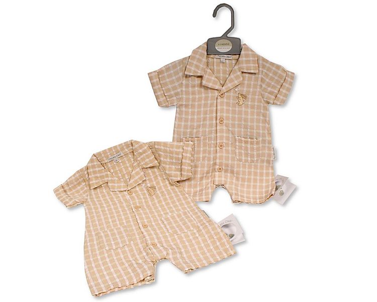 Baby Boys Chequered Romper with Pockets - Bunny (NB-6m) (PK6) BIS-2120-6309