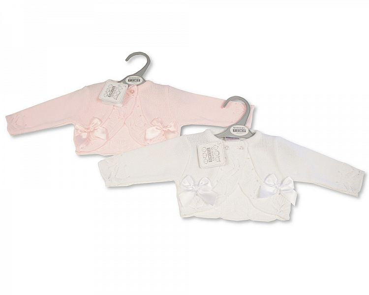 Knitted Baby Girls Bolero Cardigan with Bows - (NB-9 Months) (PK6) Bw-10-213