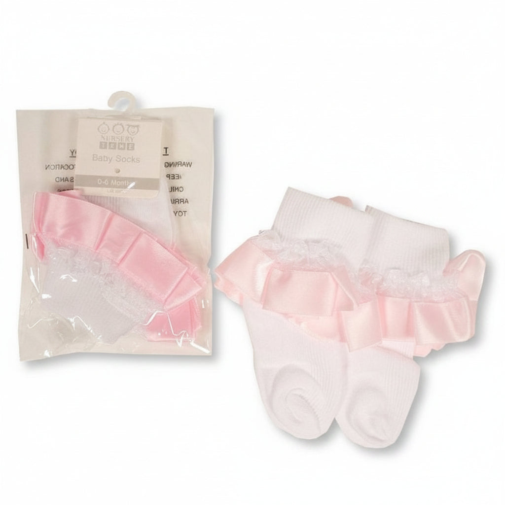 Baby Girls Pink Lace Socks | Soft Cotton Dress Socks