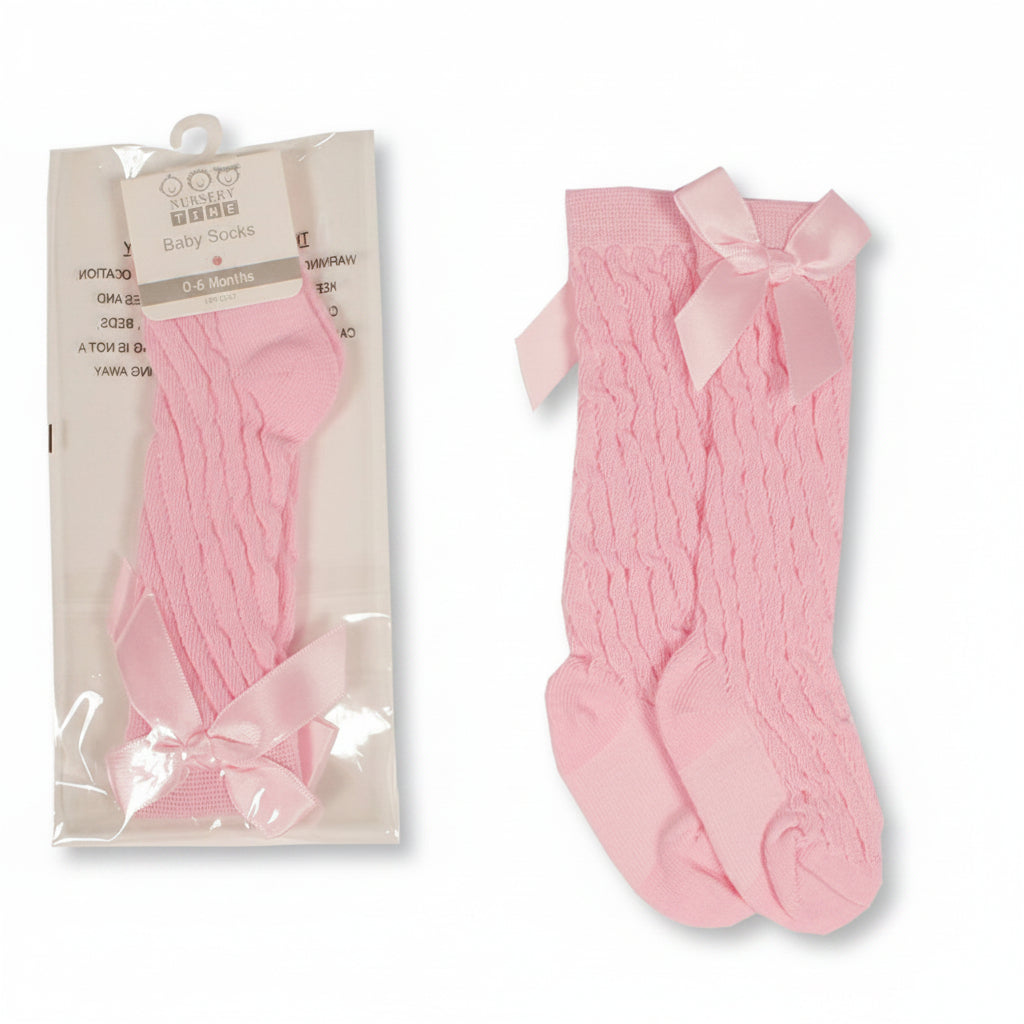 Baby Girls Pink Knee-Length Socks with Bow | Cotton Dress Socks