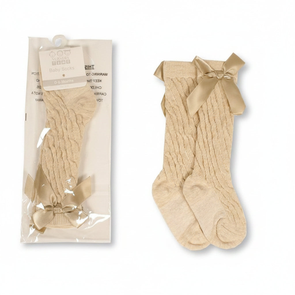 Baby Girls Taupe Knee-Length Socks with Bow