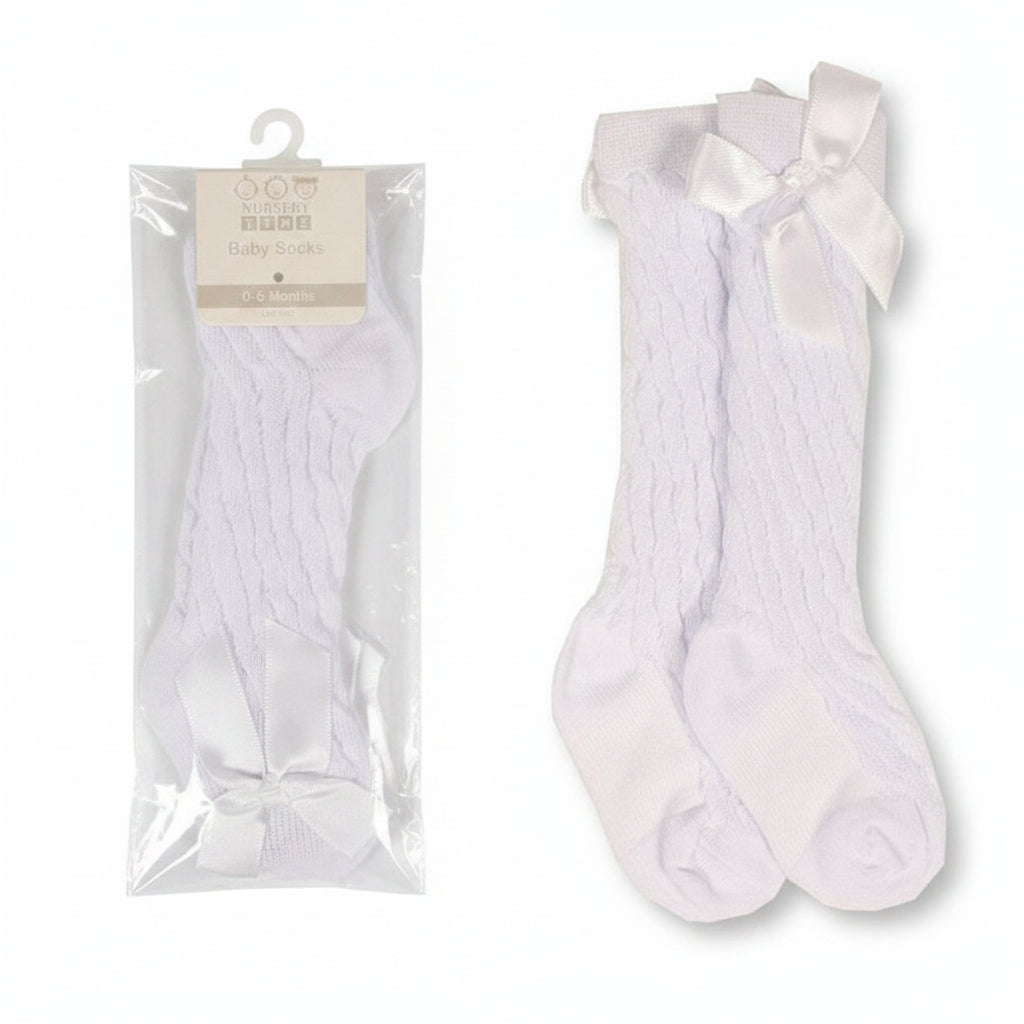 Baby Girls White Knee-Length Socks with Bow