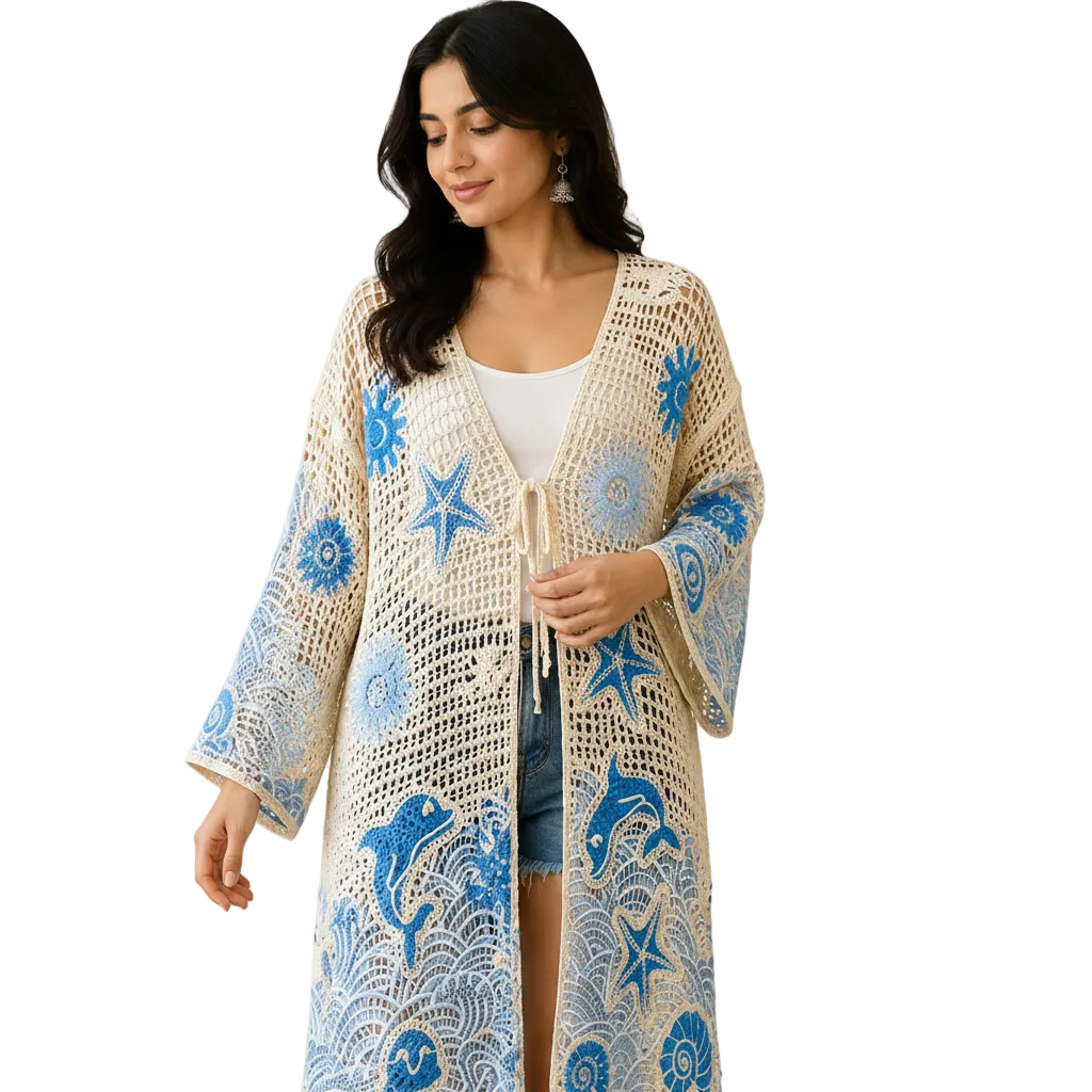 Women's Summer Ocean-Inspired Crochet Cover-Up | Beachwear