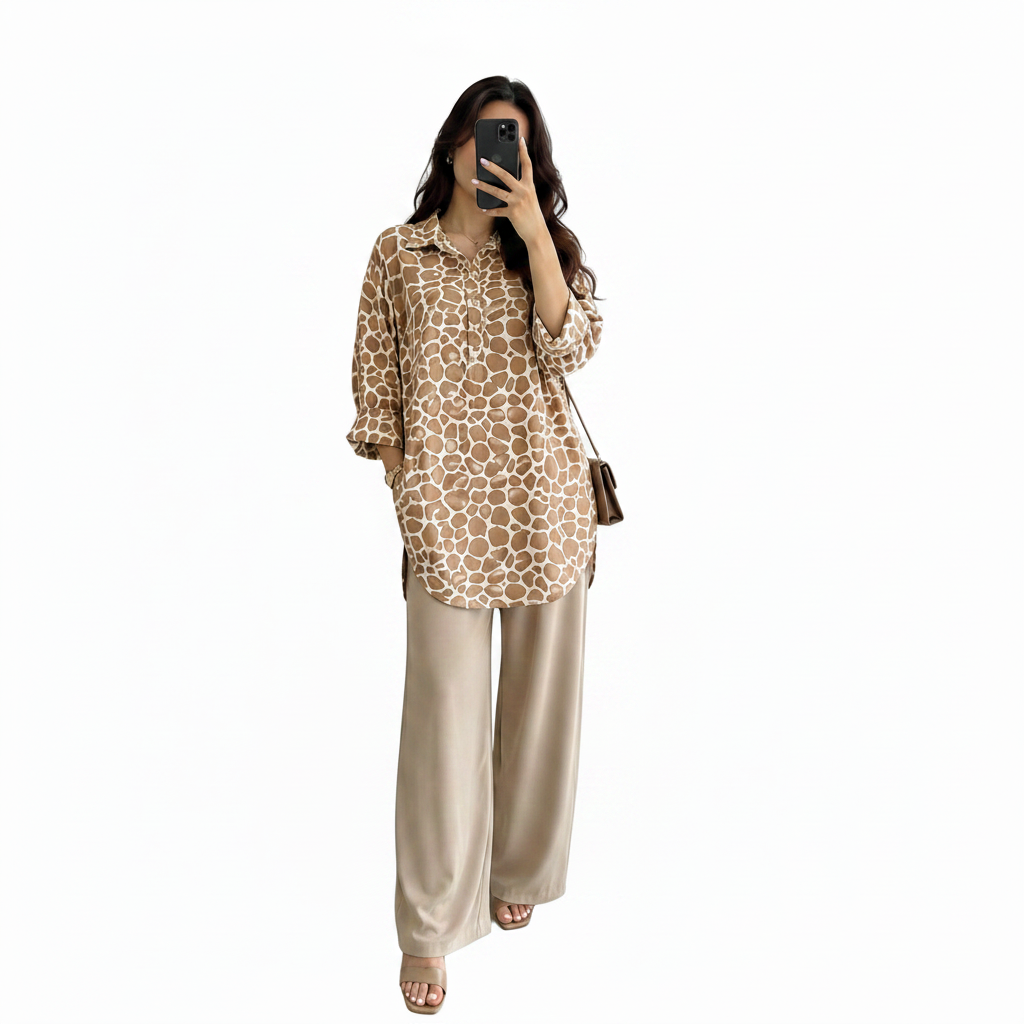 Women's Giraffe Print Co-Ord Set | Casual Two-Piece Lounge Outfit