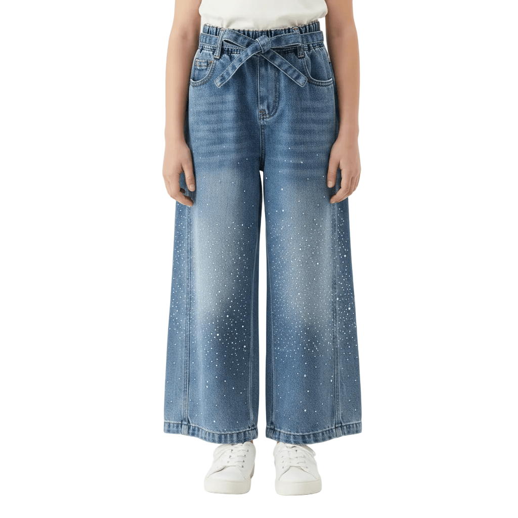 Girls Sparkly High-Waist Jeans | Casual Kids Denim Trousers - MANSURI FASHIONS