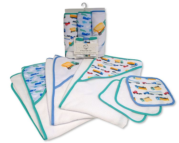 Baby Boys 6 pcs Hooded Towel and Wash Cloth Set - Cars - GP-25-1276s
