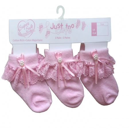 Triple Pack Girls Socks - Lace/Embellishments (0-12m) 24JTC8967