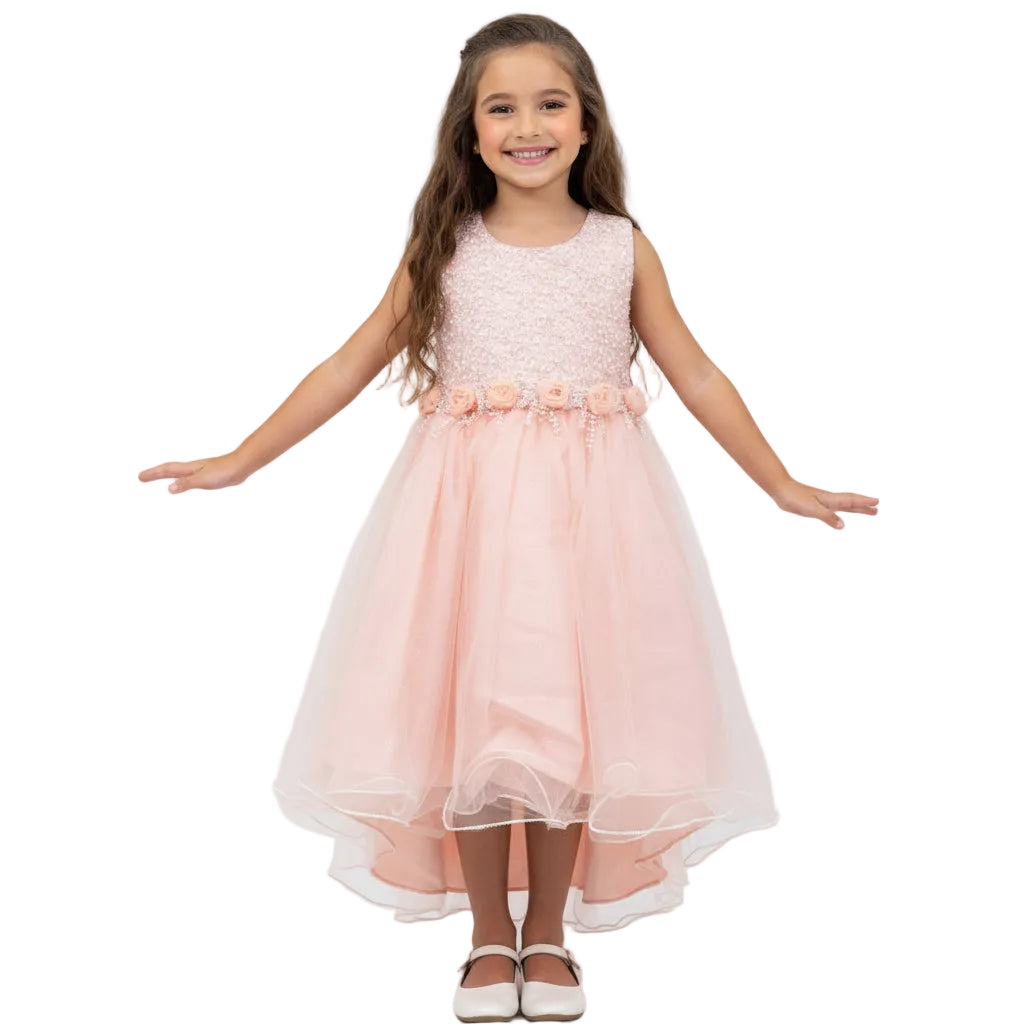 Girls Pearl Petal Dress | Elegant Party Dress