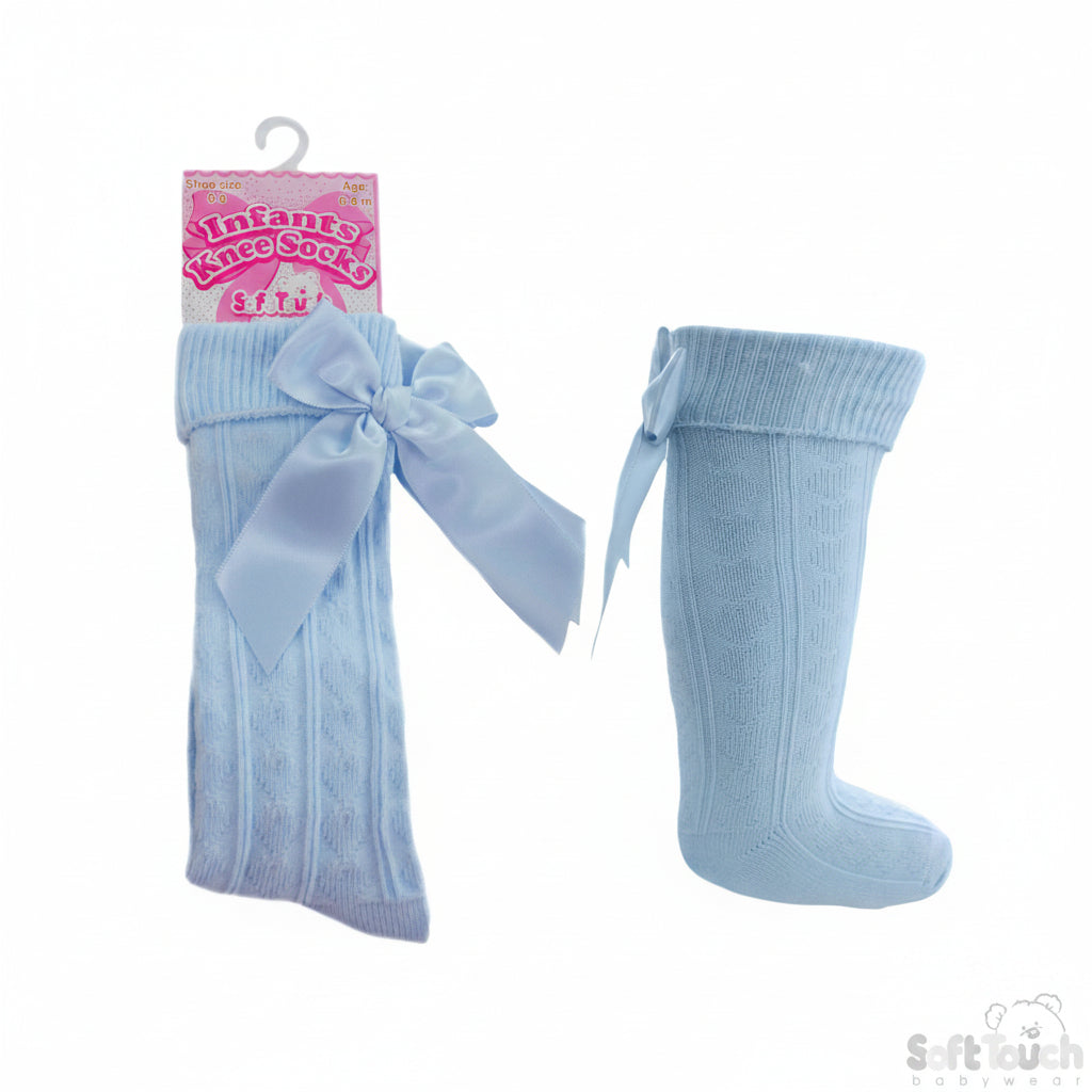 Infants Ribbed Knee Length Socks W/Stitched Bow: S41-B - Kidswholesale.co.uk