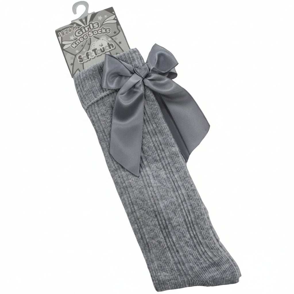 Infants Ribbed Knee Length Socks W/Stitched Bow: S41-G - Kidswholesale.co.uk