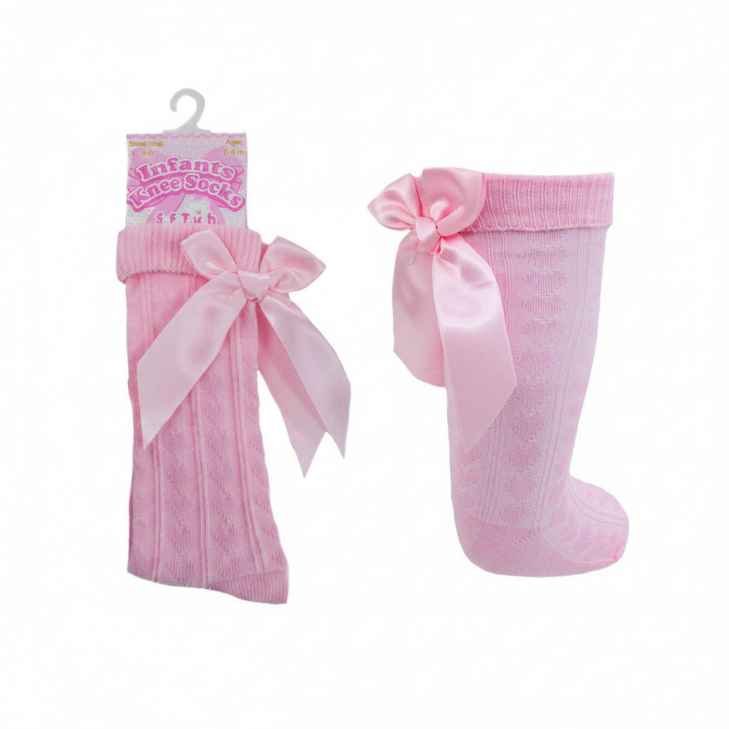 Infants Ribbed Knee Length Socks W/Stitched Bow: S41-P - Kidswholesale.co.uk