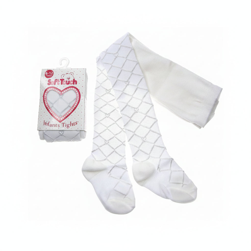 White Shiny Diamond Tights - T31-W - NB - 24 Months - Kidswholesale.co.uk