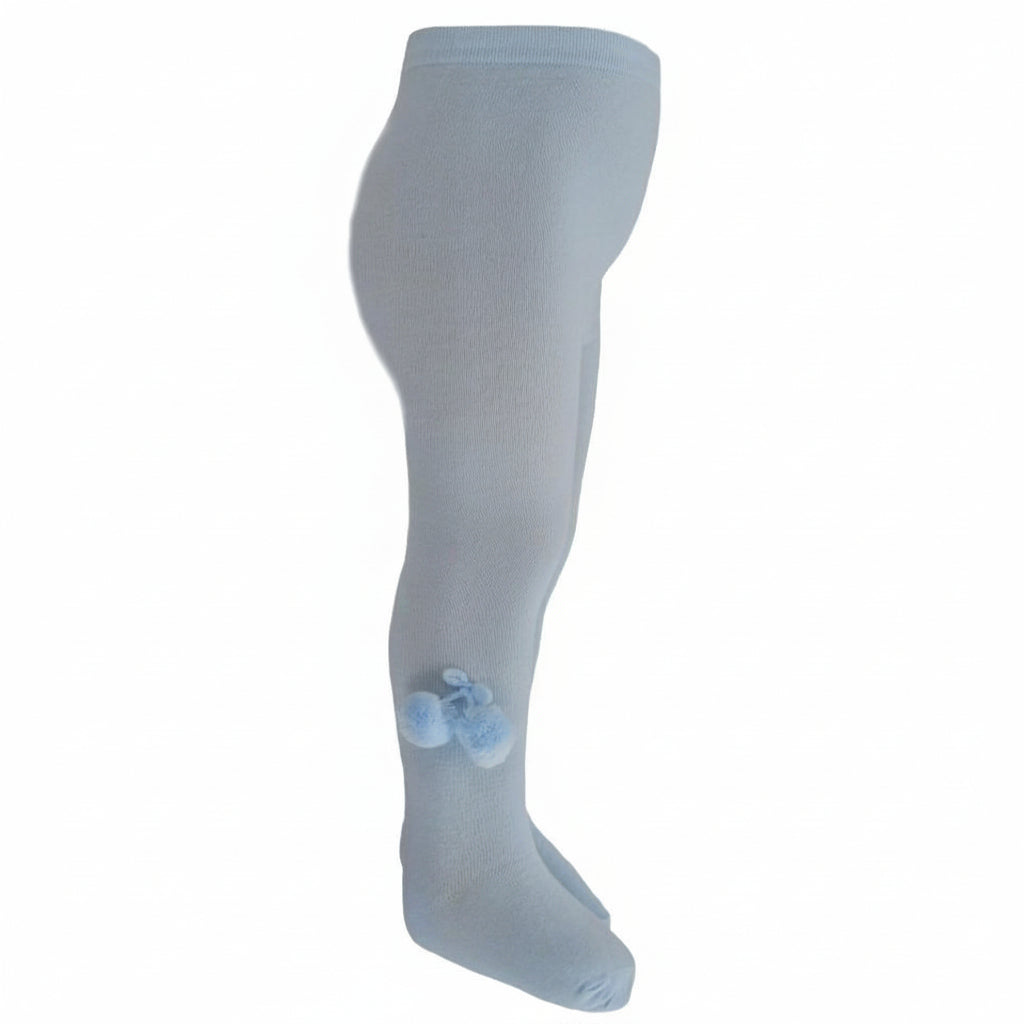 Plain Blue Tights With Pom Pom - NB-18M - T45-B - Kidswholesale.co.uk