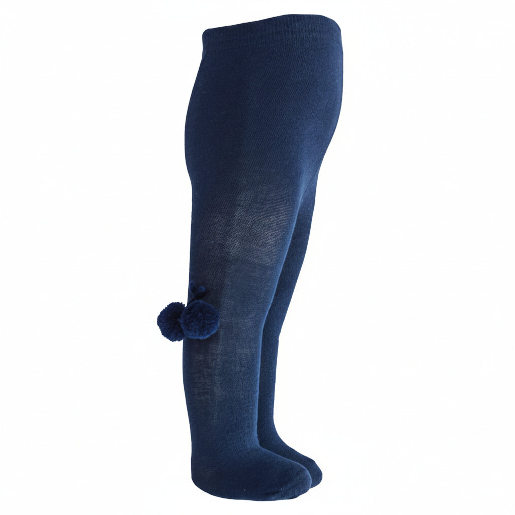 Girls Plain Navy Tights With Pom Pom - 18M-5 Years - T53-N - Kidswholesale.co.uk