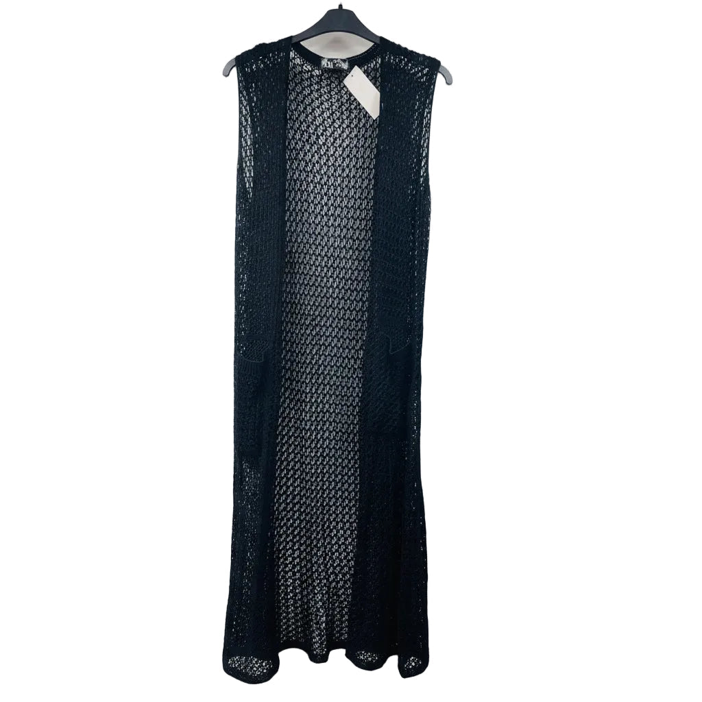 Women's Casual Net Pattern Maxi Vest with Pockets - MANSURI FASHIONS