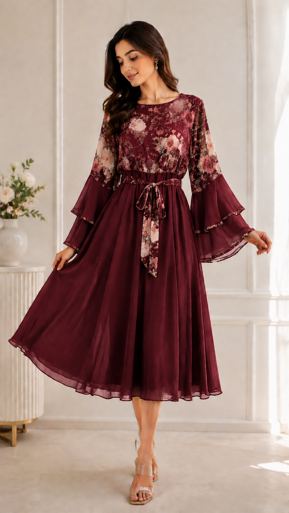 Elegant Printed Short Dress for Women