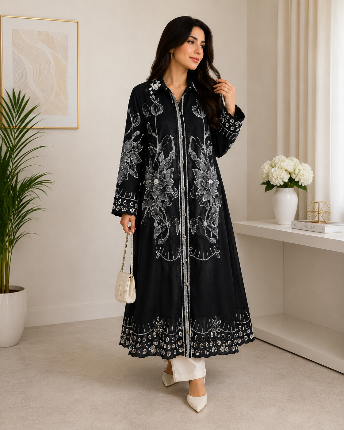 Luxury Embroidered Floral Long Shirt Dress Collection