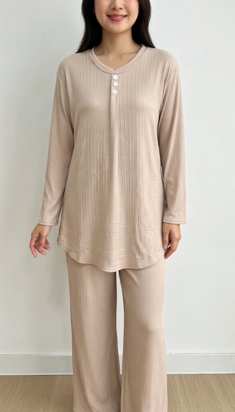 Cream Ribbed Co-ord Set