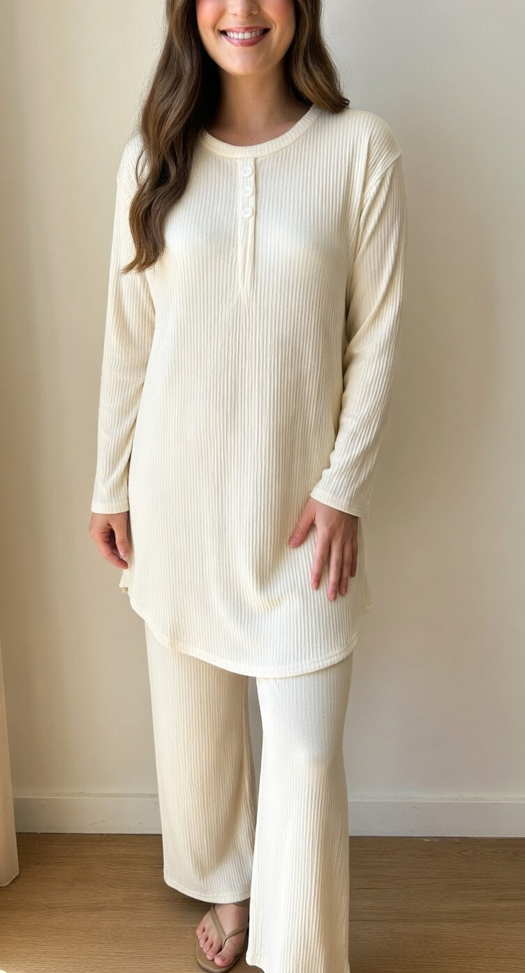 Cream Ribbed Co-ord Set