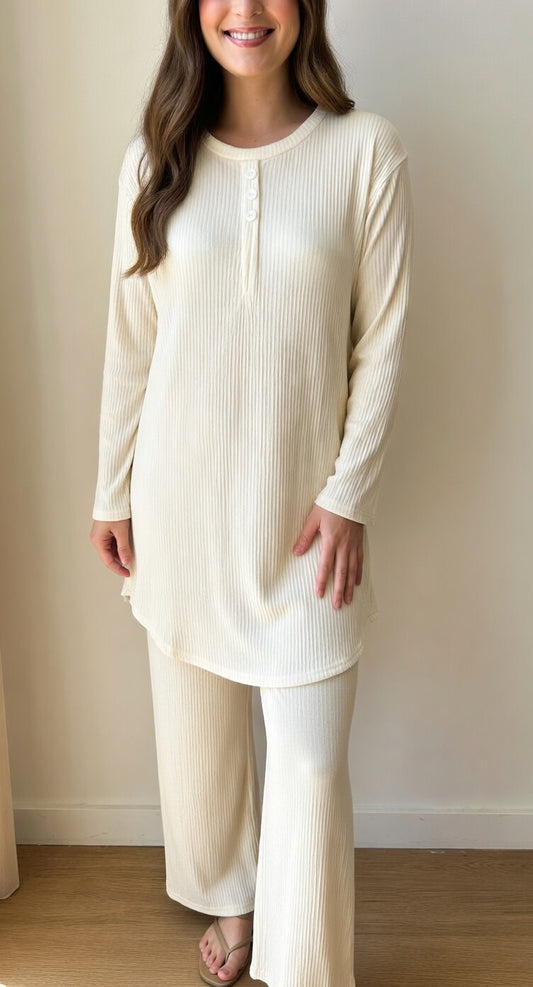 Cream Ribbed Co-ord Set