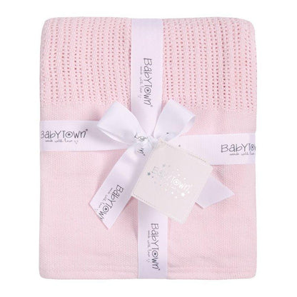 BABY PINK HEAVY KNIT CELLULAR PANEL BLANKET (70 X 110 CM) 19C214