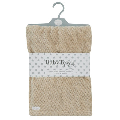BABY TEXTURED PLUSH BLANKET-CARAMEL (75 x 90 cm) (PK6) 19C250