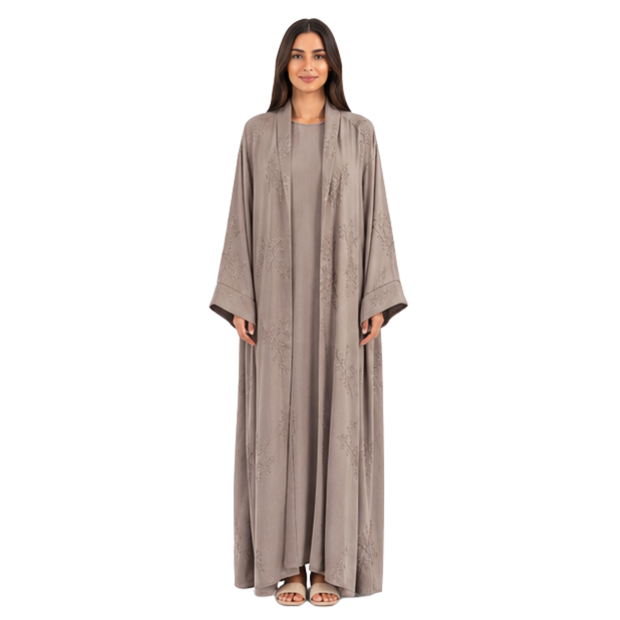 Women's Embroidered Open Abaya Jacket | Elegant Polyester Kimono Style Outerwear