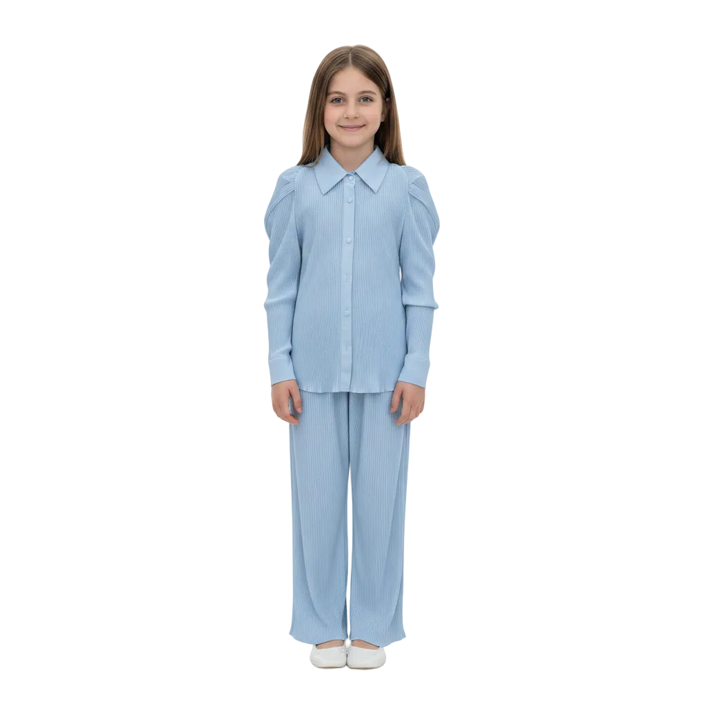 Girls Premium Plissé Pleated Co-ord Set | 2-Piece Outfit
