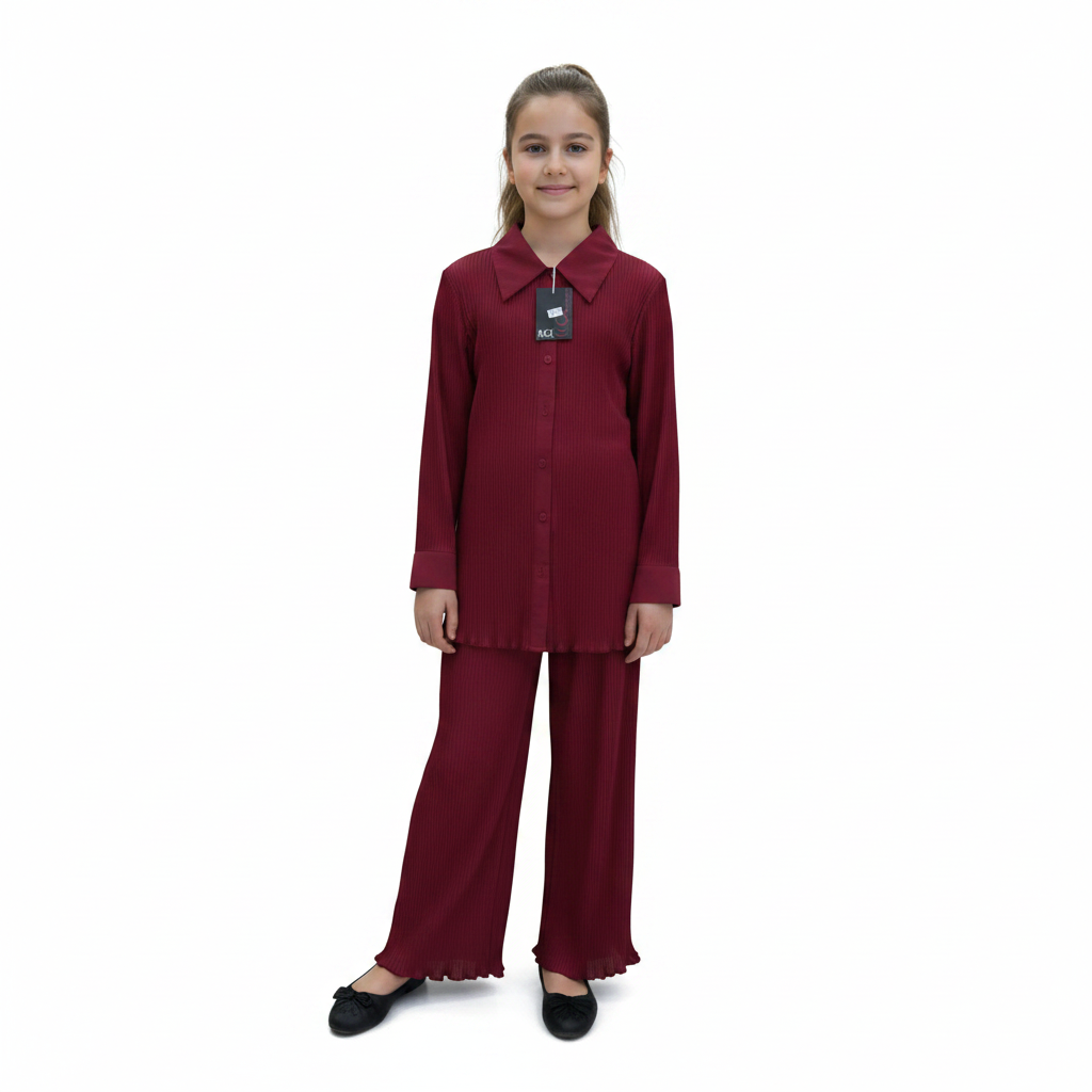 Girls Premium Plissé Pleated Co-ord Set | 2-Piece Outfit