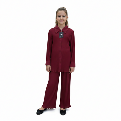Girls Premium Plissé Pleated Co-ord Set | 2-Piece Outfit