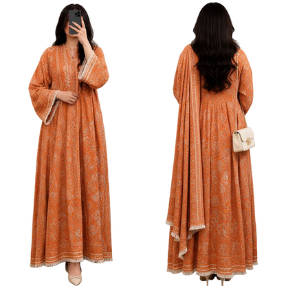 Women's Paisley Pashmina Abaya with Matching Scarf