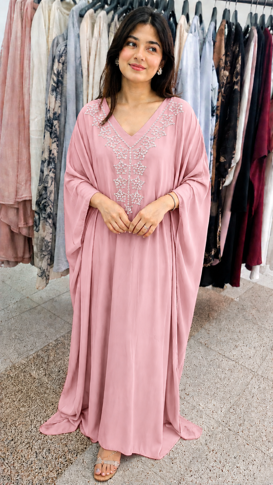 Elegant Embellished Kaftan Maxi Dress