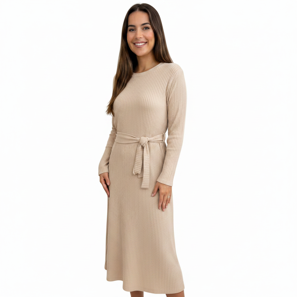 Women's Nude Ribbed Co-Ord Set | Casual Lounge Wear Outfit