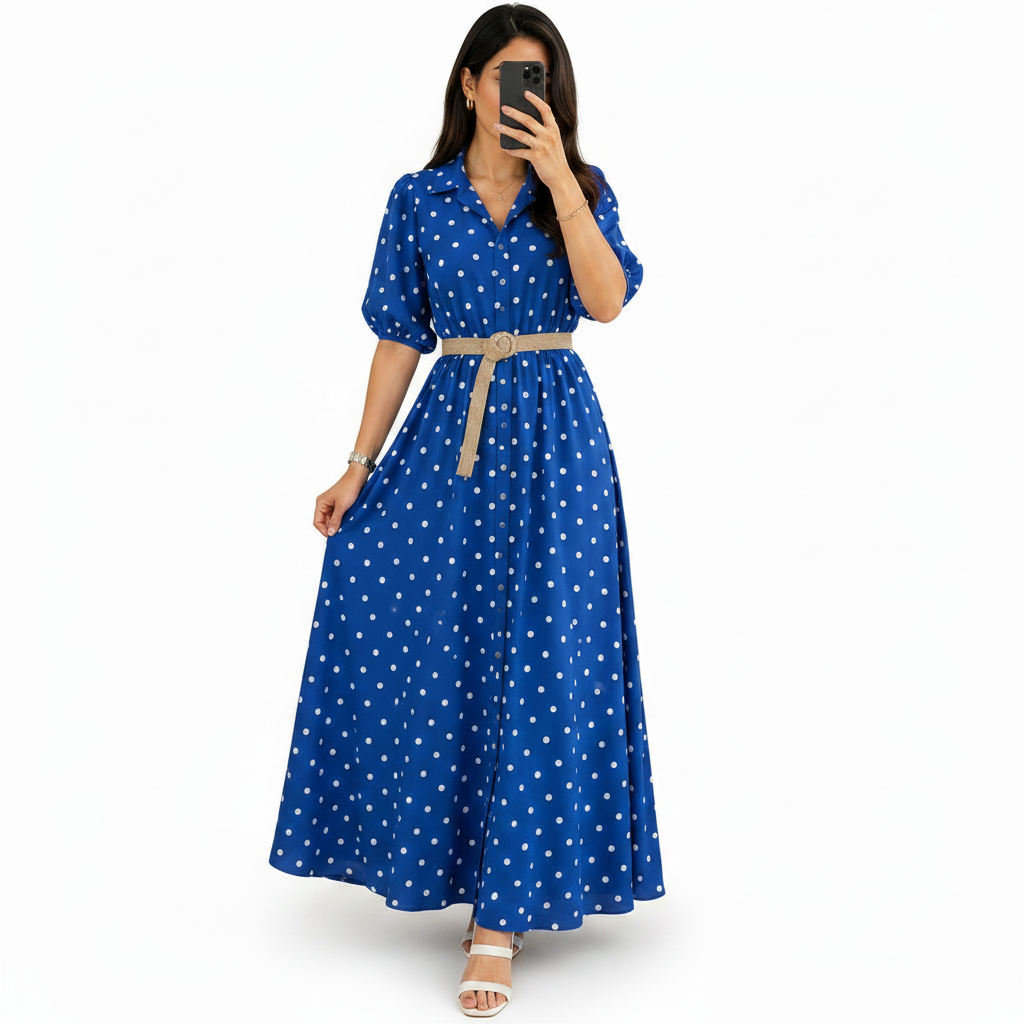 Women's Polka Dot A-Line Maxi Dress | Casual Summer Dress