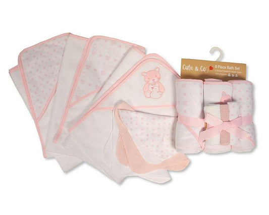 Baby Girls 6 pcs Hooded Towel and Wash Cloth Bath Set - (PK6) Gp-25-1271P