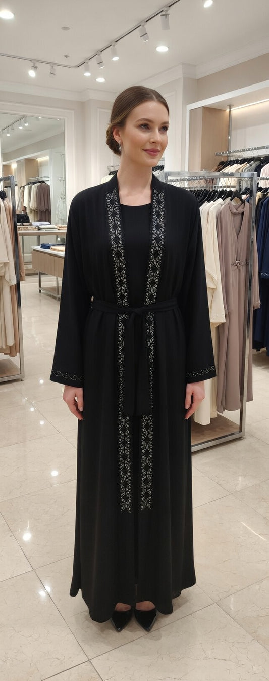 Embellished Belted Abaya