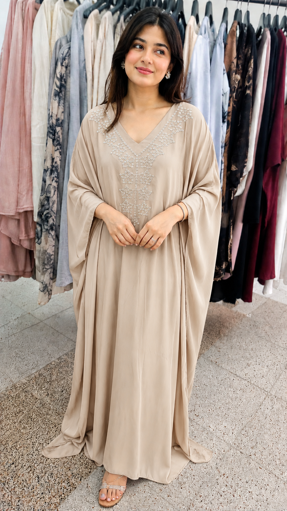 Elegant Embellished Kaftan Maxi Dress