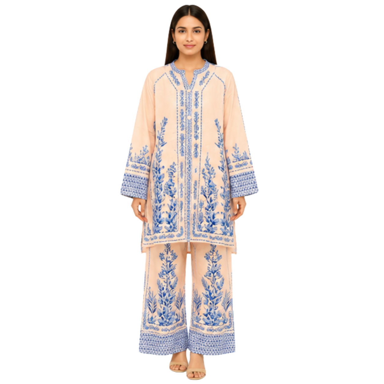 Ladies Embroidered Cotton Blend Two Piece Co-Ord Set