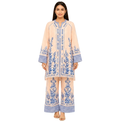 Ladies Embroidered Cotton Blend Two Piece Co-Ord Set