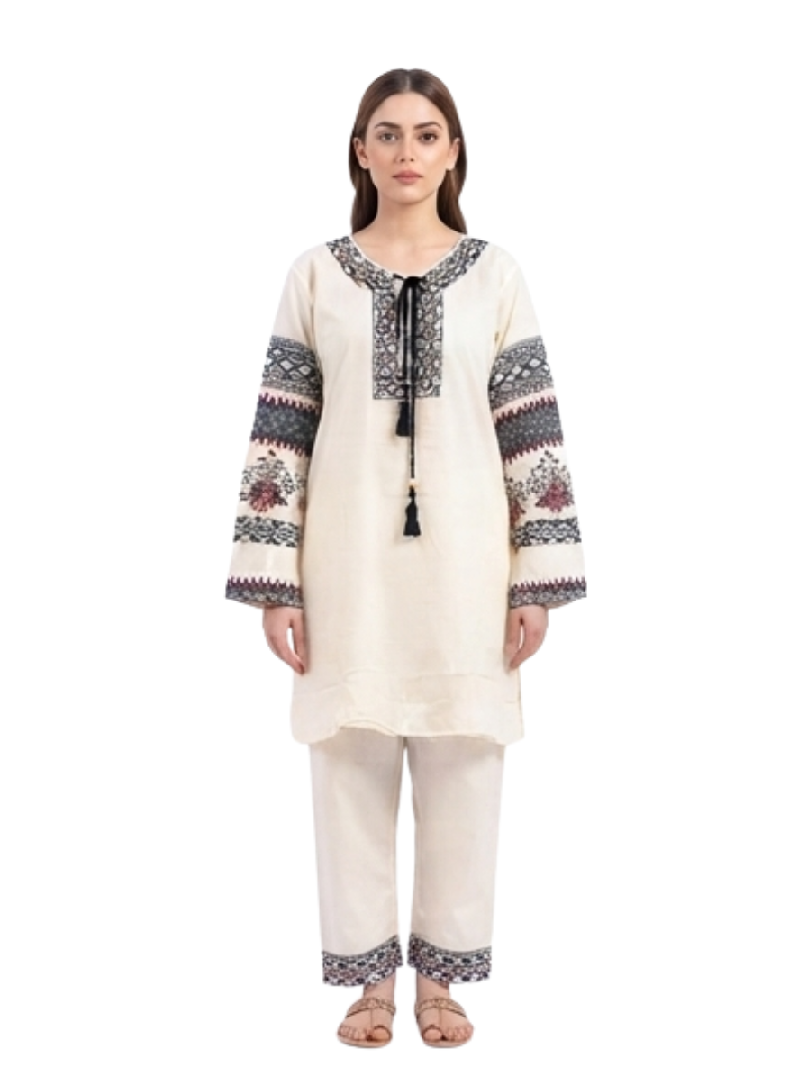 Women's Embroidered Two Piece Cord Set | Cotton Blend Casual Co-Ord Set
