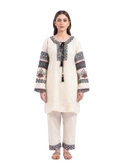 Women's Embroidered Two Piece Cord Set | Cotton Blend Casual Co-Ord Set